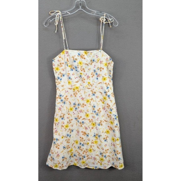 Old Navy Y2K Mini Dress Tie Shoulder Floral Cami Tunic Linen Blend Yellow Size M - Picture 7 of 14